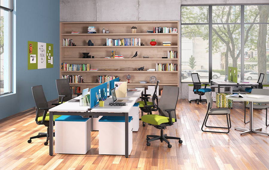 Creative office with bookshelves